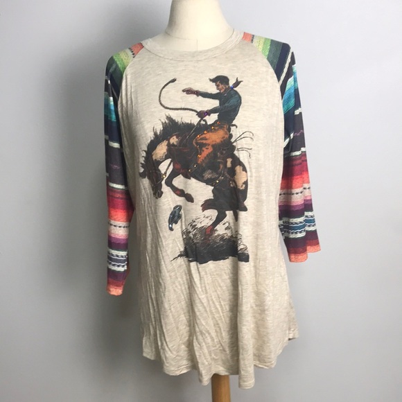 L&B Tops - L&B rhinestone cowboy bronc serape baseball top XL